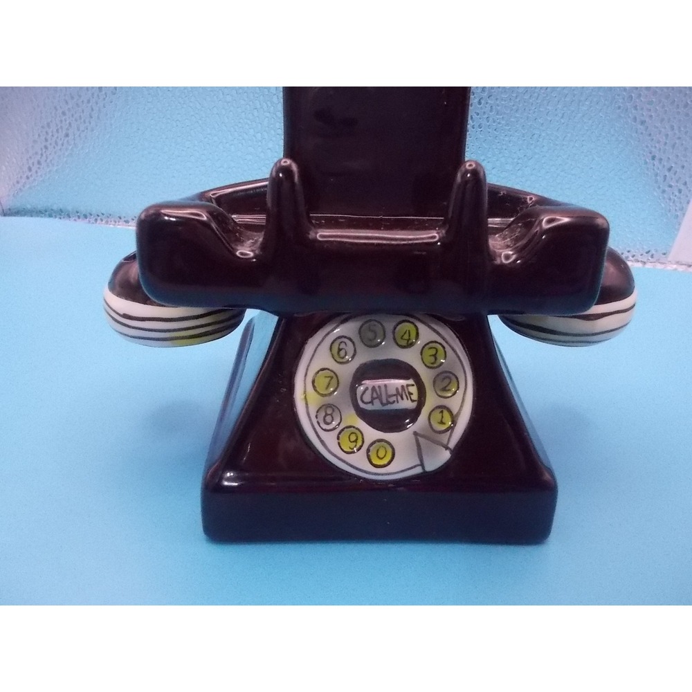 Vintage Ceramic Rotary Telephone Figurine Call Me Retro Desk Decor Brown Glossy